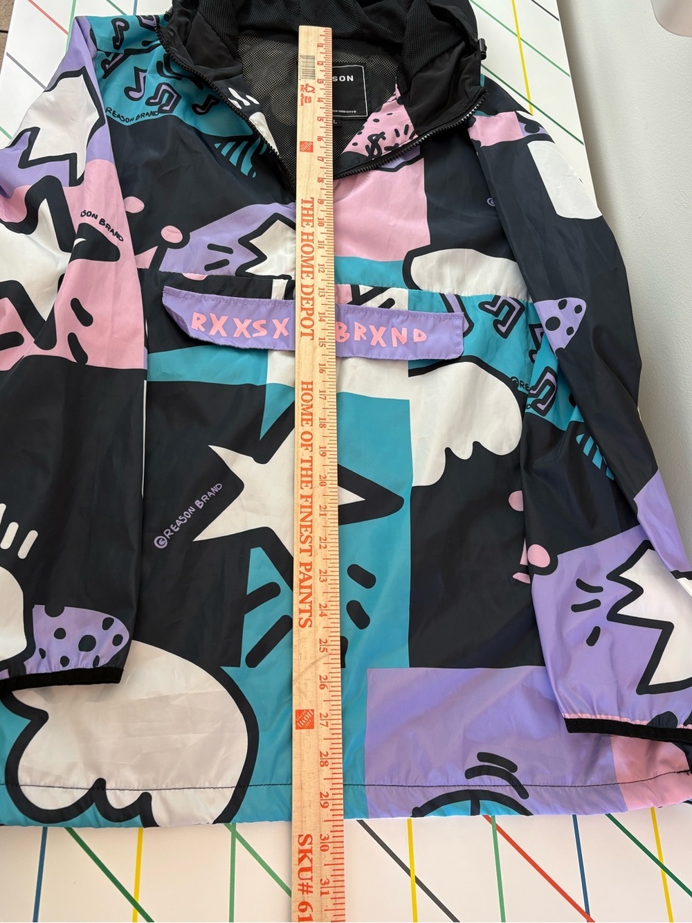 Reason Black Windbreaker Jacket Hoodie w/ Pink & Teal Size Large Streetwear Cool - Picture 8 of 8